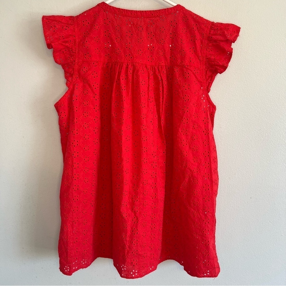 Madewell Red Button Up Ruffle Sleeve Bib Top Sz M Summer Contemporary Babydoll - Picture 12 of 12